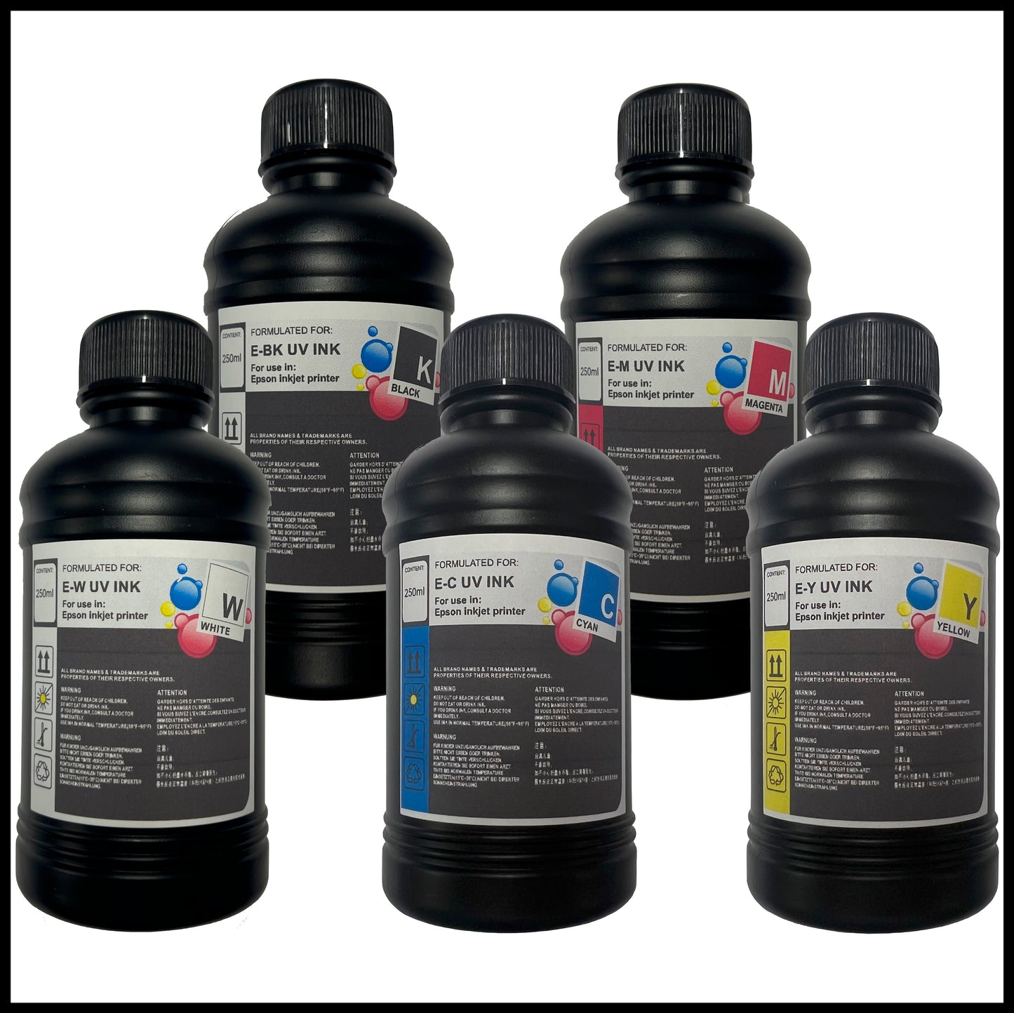 UV DTF Ink (Set of 5, 250ml Bottles)