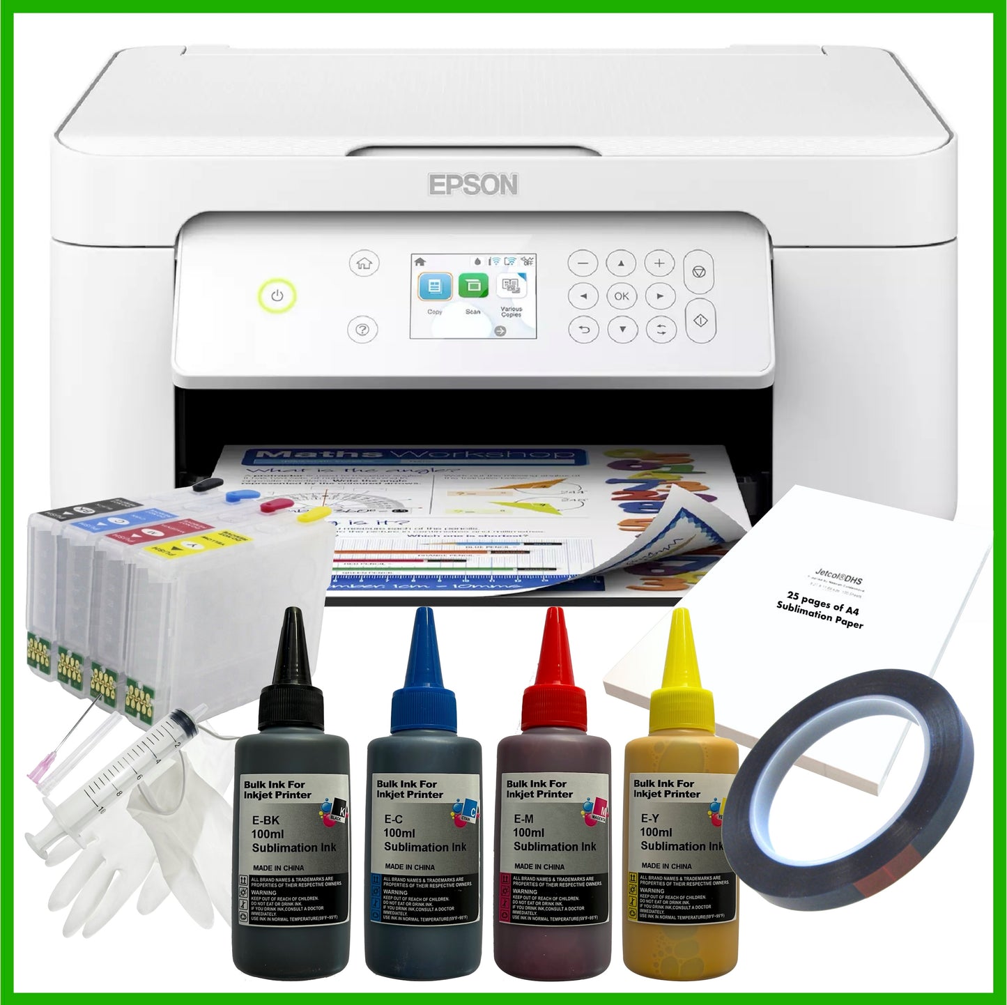 Sublimation Bundle: Epson Expression Home XP-4205 Printer + Ink + Cartridges + A4 Paper