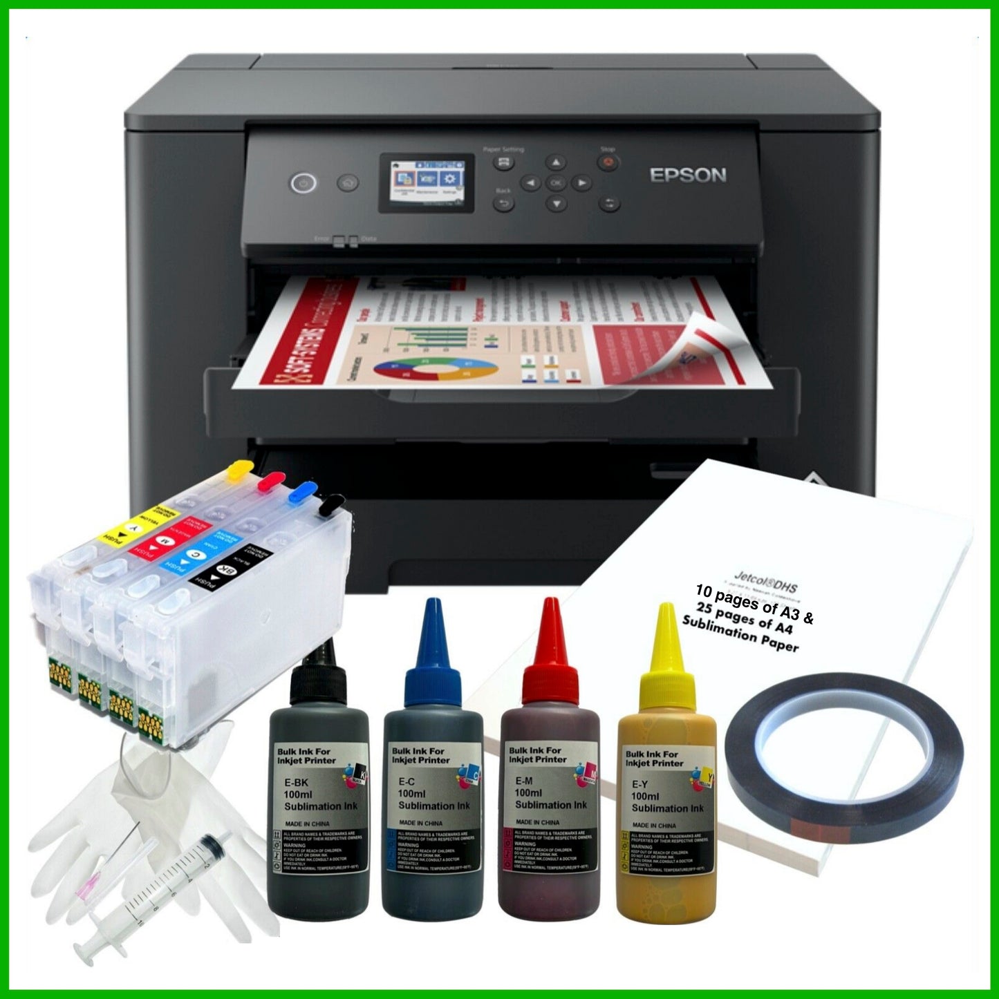 Sublimation Bundle: Epson Workforce WF-7310DWT A3+ Printer + Ink + Cartridges + A4 Paper