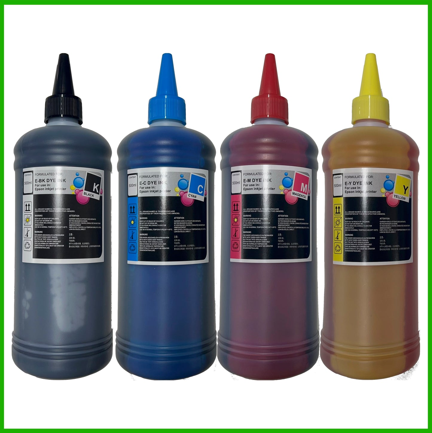 Universal Multipack Refill Ink Bottles For Epson Printers (500ml) B/C/M/Y