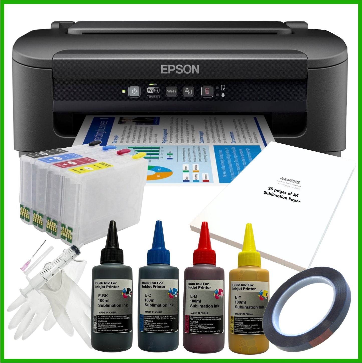 Sublimation Bundle: Epson WorkForce WF-2110 Printer + Ink + Cartridges + A4 Paper