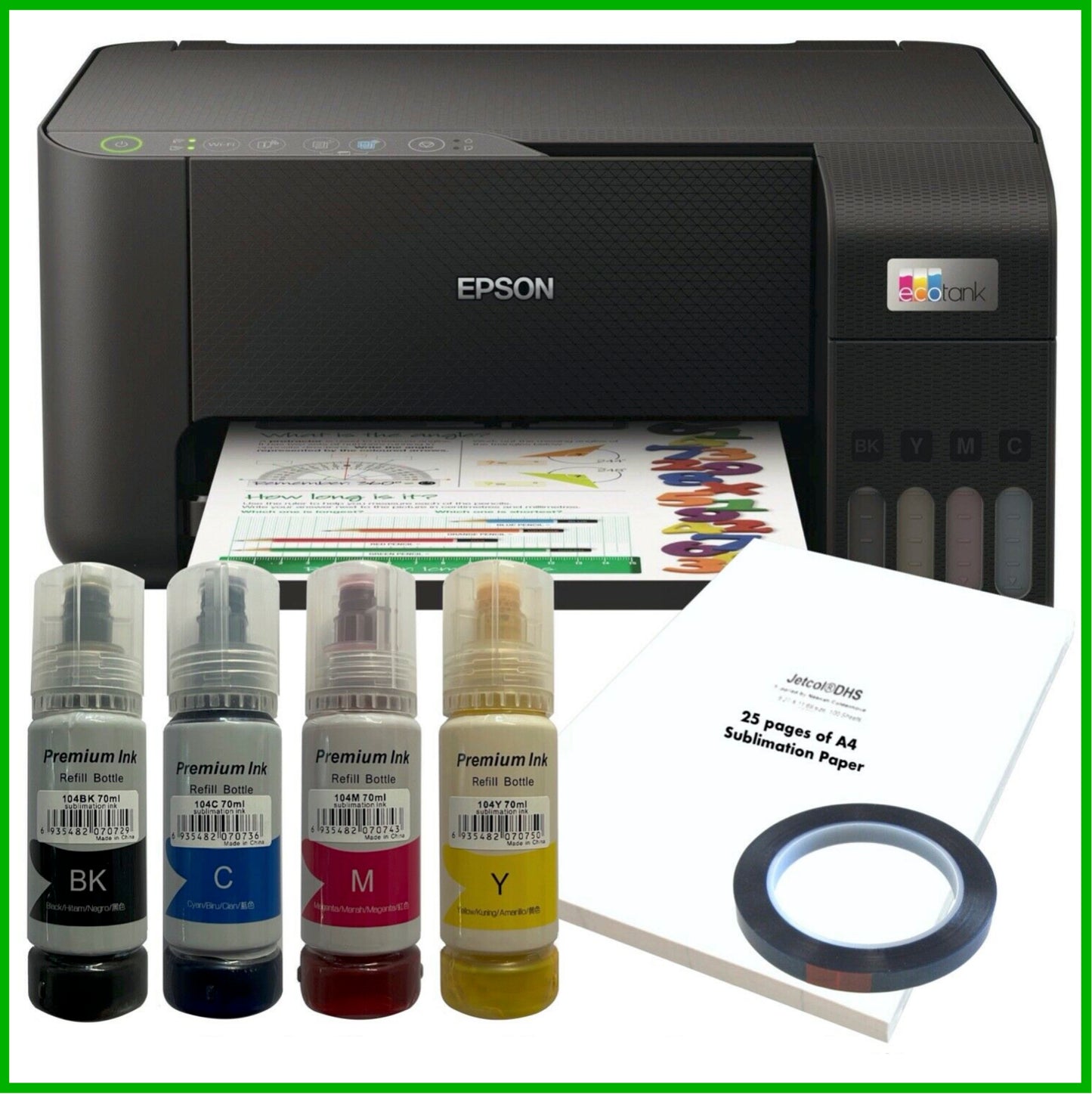 A4 Sublimation Starter Package: EPSON Ecotank ET-2810 – Printer + 4 x 100ml  Inktec Sublinova Ink + A4 Paper